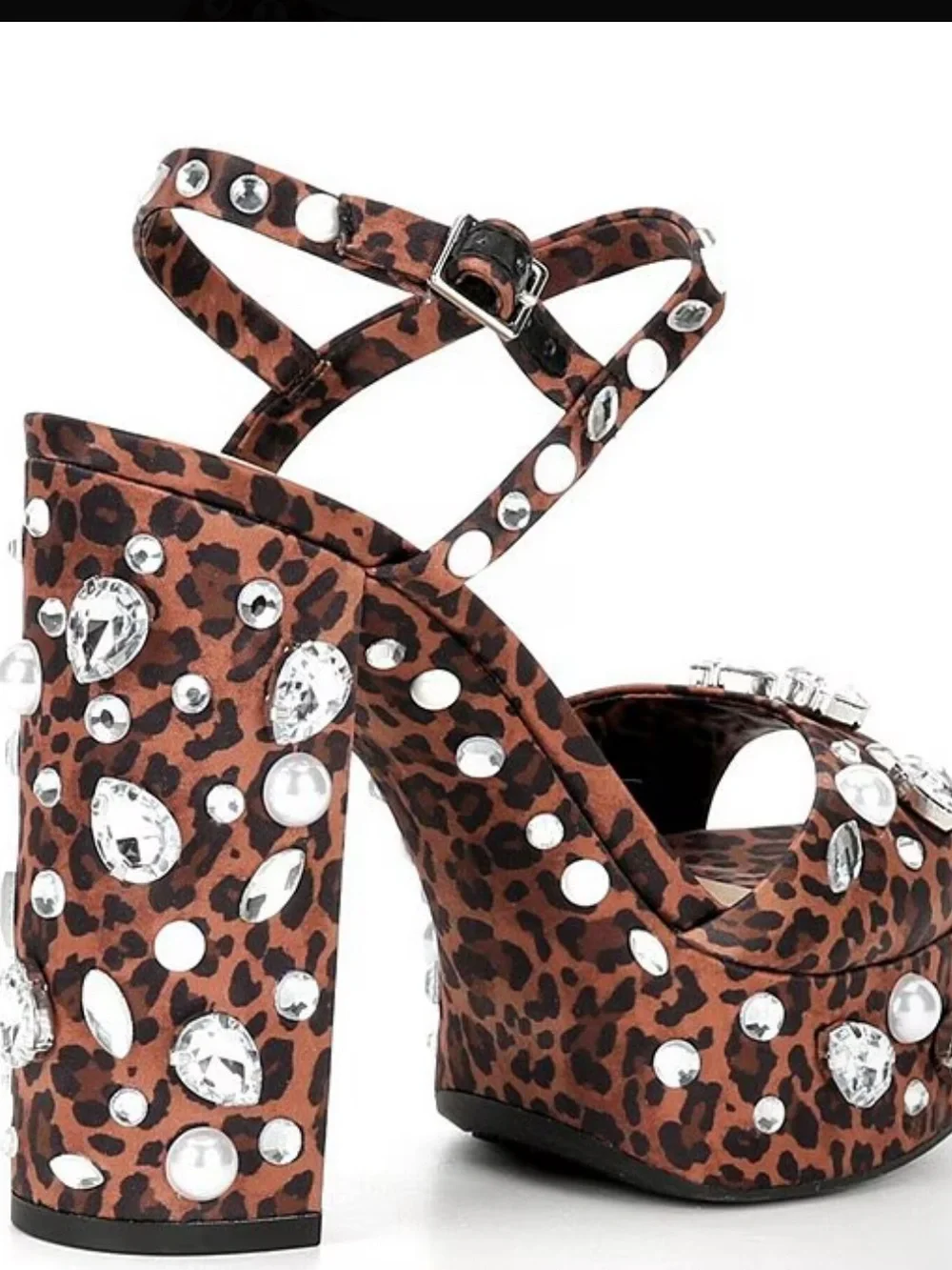 Gianni Bini Women’s Leopard Print Platform Sandals w/Crystal Embellishments NWOB